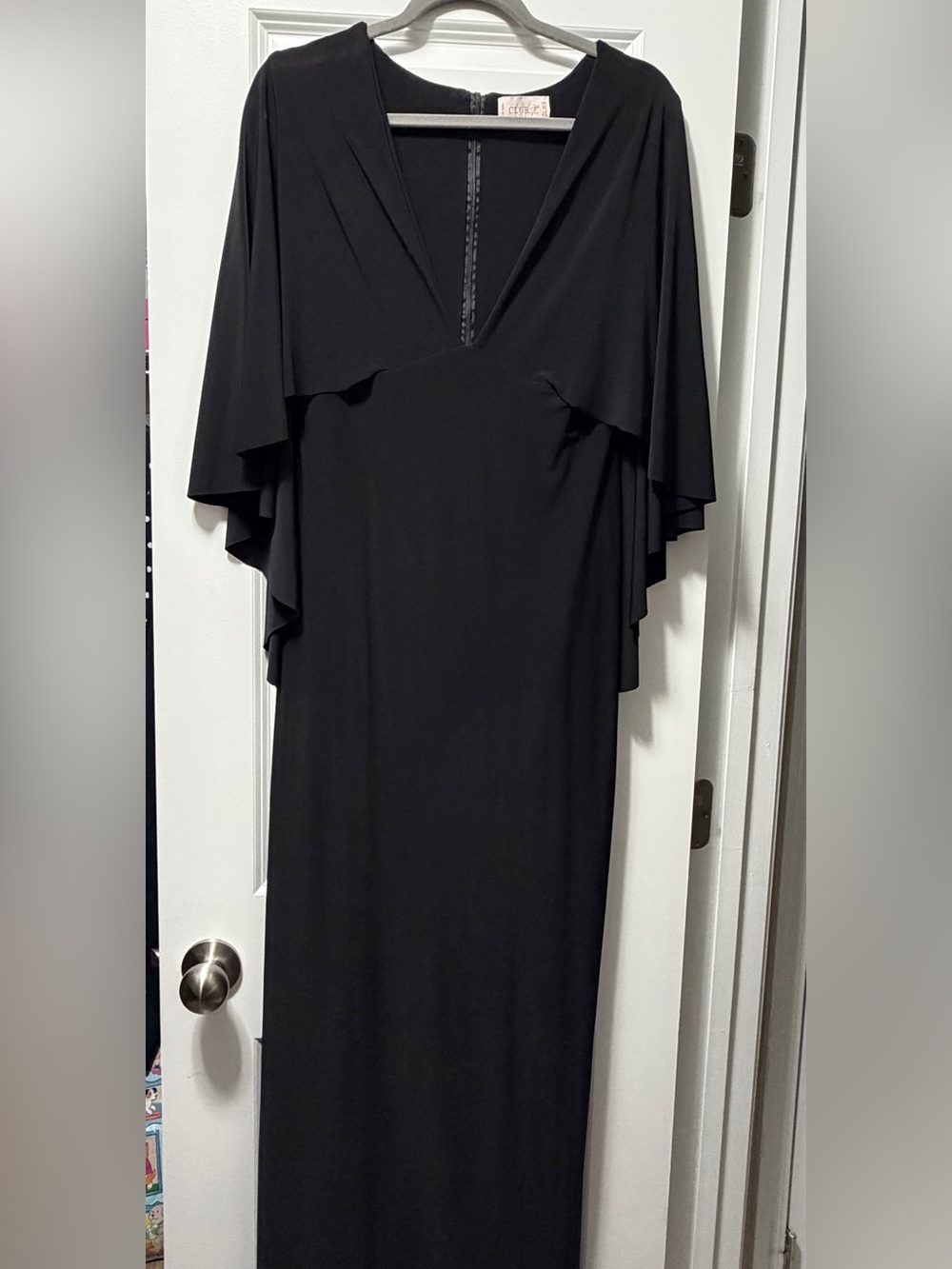 Club London Elegant Black Maxi Dress with cape Flutter Sleeves